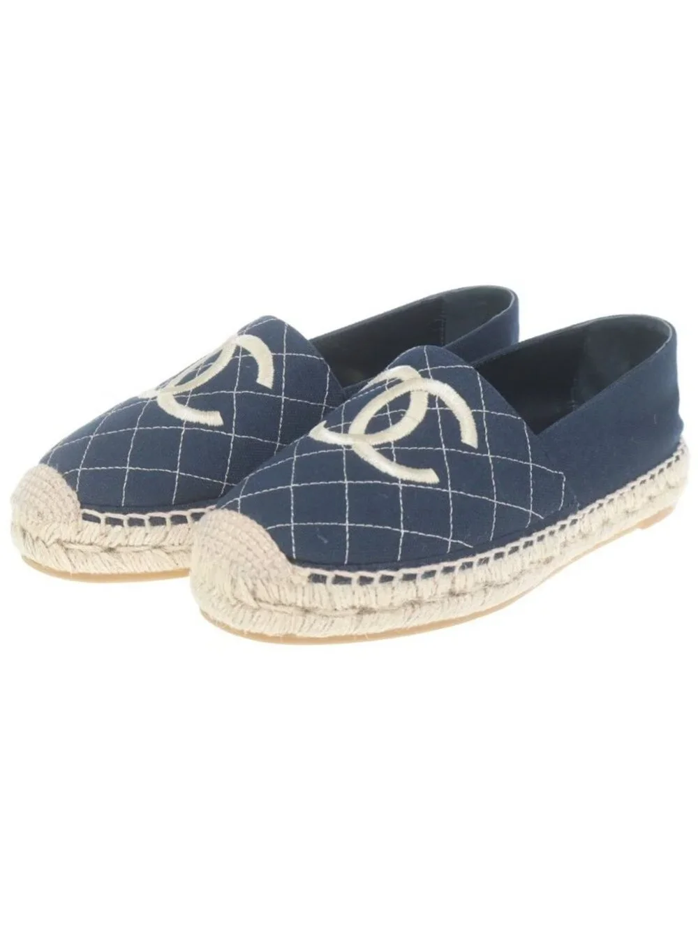 Chanel CC Logo Espadrille Slip on Shoes Navy